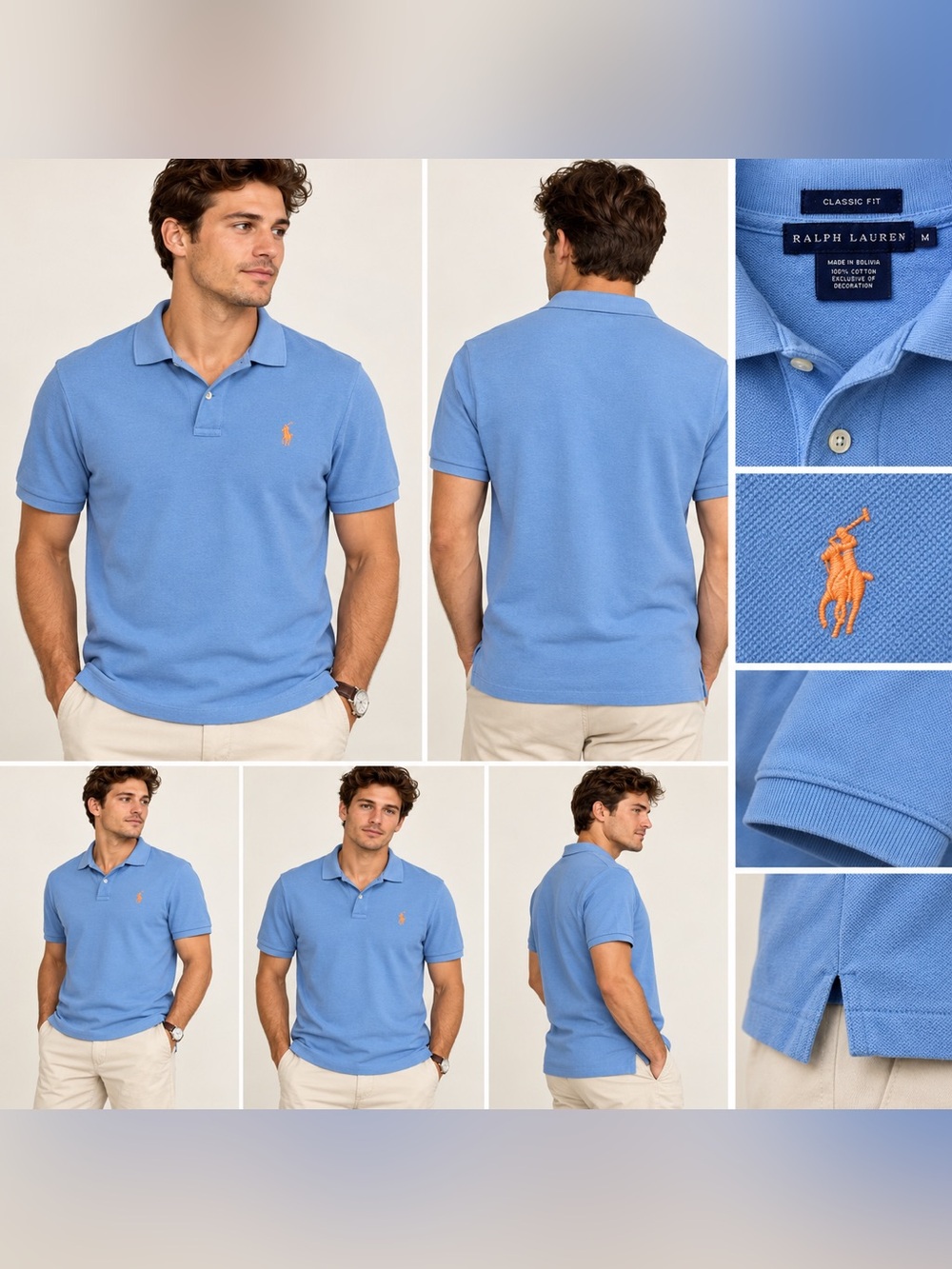 Ralph Lauren Classic Fit Polo Shirt Men’s Medium Blue 100% Cotton Orange Pony